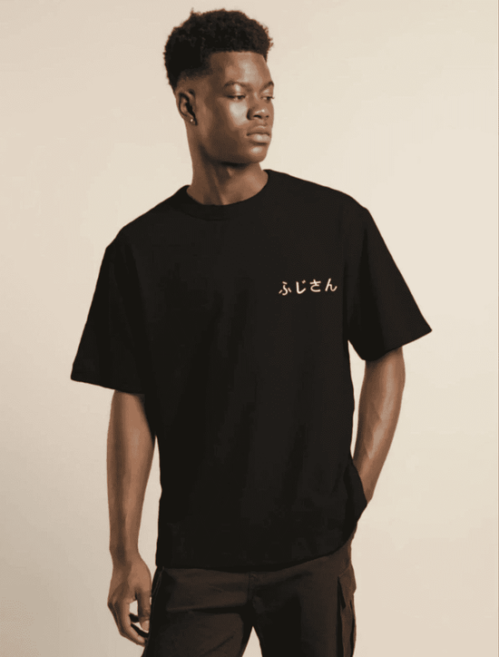 Erkek Kısa Kol Yazlık Tişört Bisiklet Yaka Baskılı Oversize T-Shirt - Siyah