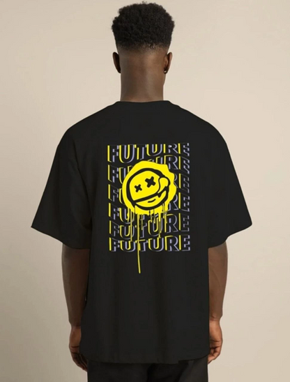 Erkek Kısa Kol Yazlık Tişört Bisiklet Yaka Baskılı Oversize T-Shirt - Siyah