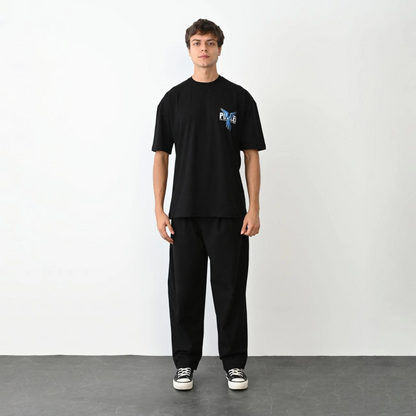 Erkek Baskılı T-Shirt Kısa Kol Bisiklet Yaka Regular Fit Rahat Kalıp Günlük Tişört - Siyah