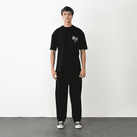 Erkek Baskılı T-Shirt Kısa Kol Bisiklet Yaka Regular Fit Rahat Kalıp Günlük Tişört - Siyah