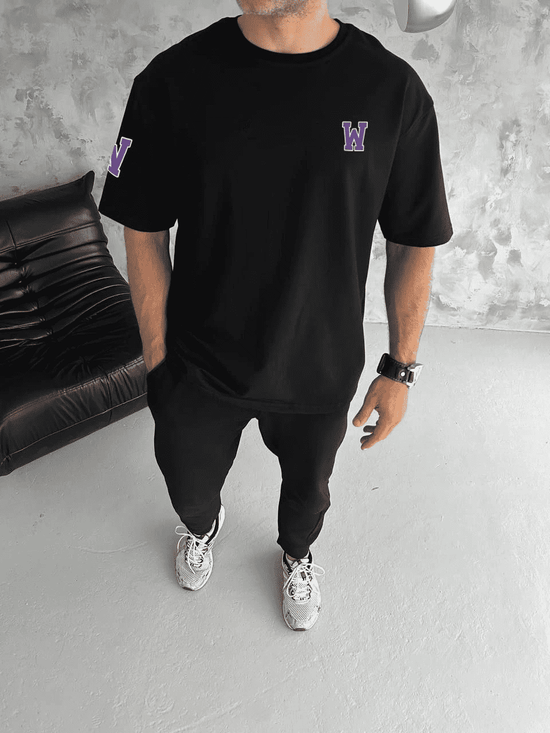 Erkek Kısa Kol Tişört Bisiklet Yaka W Wildone Baskılı T-Shirt - Siyah