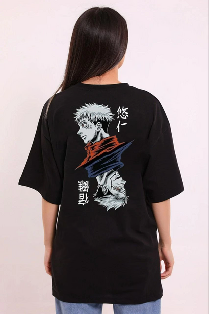 Kadın Kısa Kol Yazlık Tişört Bisiklet Yaka Baskılı Oversize T-Shirt - Siyah