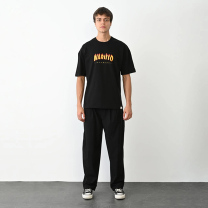 Erkek Baskılı T-Shirt Kısa Kol Bisiklet Yaka Regular Fit Rahat Kalıp Günlük Tişört - Siyah