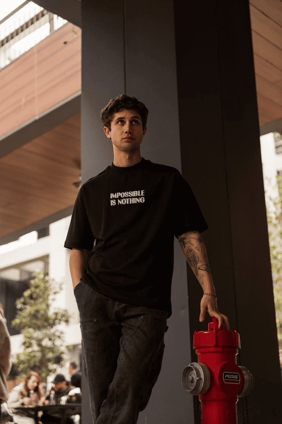 Erkek Kısa Kol Yazlık Tişört Bisiklet Yaka Baskılı Oversize T-Shirt - Siyah
