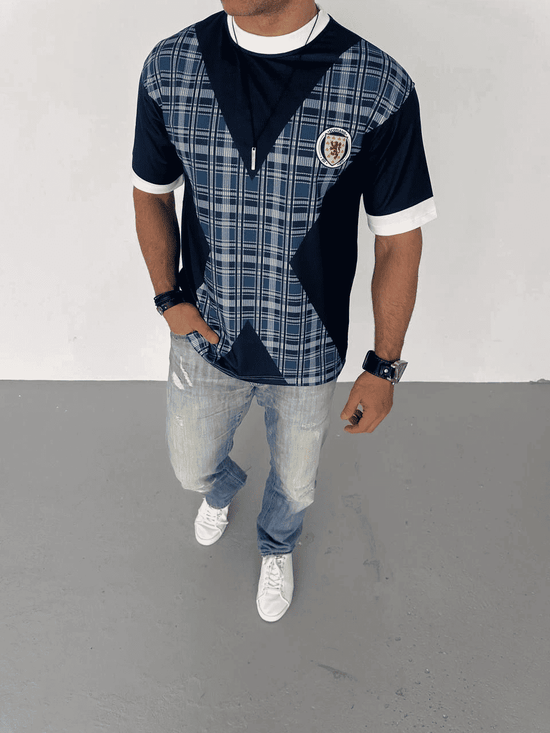 ERKEK Bisiklet Yaka Baskılı Kısa kol Oversize T-Shirt - Siyah