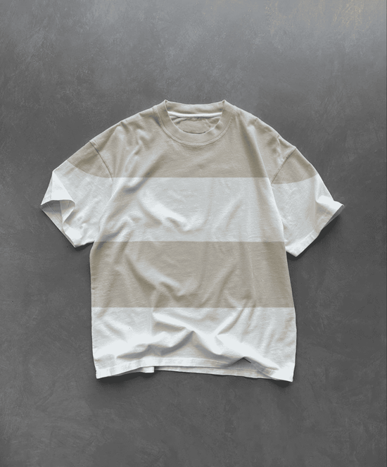 Erkek  Kısa kol  Bisiklet Yaka Parçalı T-Shirt - Bej