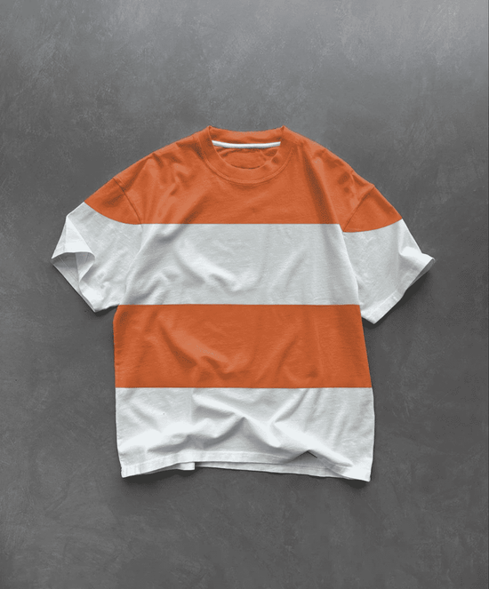 Erkek  Kısa kol  Bisiklet Yaka Parçalı T-Shirt - Turuncu
