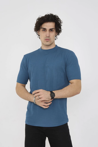 ERKEK Yazlık Tişört Bisiklet Yaka T-Shirt- Turkuaz