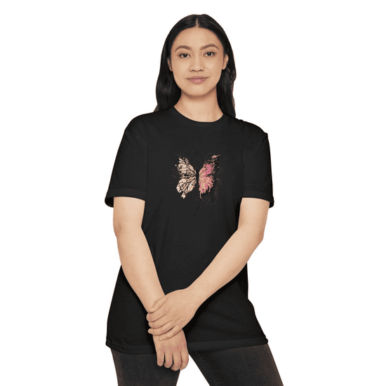 Kadın Bisiklet Yaka Baskılı T-Shirt - Siyah