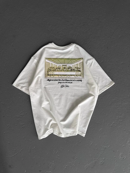 Kadın Baskılı T-Shirt Kısa Kol Bisiklet Yaka Oversize Rahat Kalıp Günlük Tişört - Beyaz